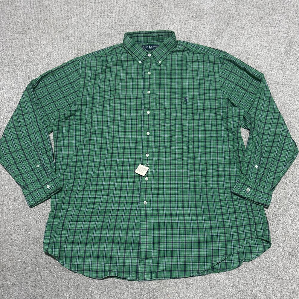 Ralph Lauren Green Check Plaid Button Up Dress Shirt Men's Size XXL Tall NWT
